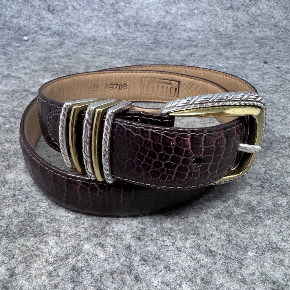 Brighton Dark Brown Croc-Embossed Leather Belt with Two-Tone Buckle